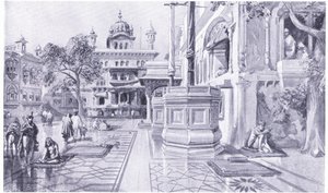 The Akal Bunga at the Golden Temple at Amritsar by William Crimea Simpson